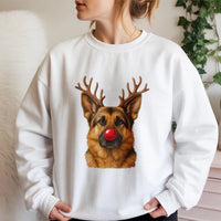 Reindeer Antlers Dog Holiday Sweater, German Shepherd Christmas Sweatshirt, GSD Dog Mom Xmas Crewneck, Adorable Winter Pet Pullover