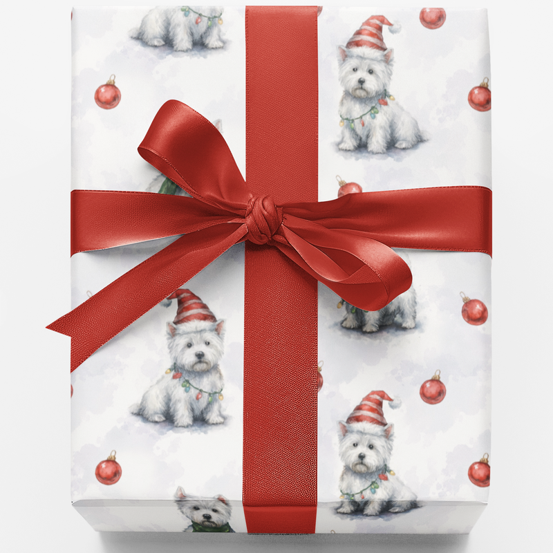 Adorable Highland Terrier Gift Wrap, Westie Christmas Wrapping Paper, Dog Lover Wrapping Paper, Holiday Puppy Gift Wrap Paper, Festive Decor