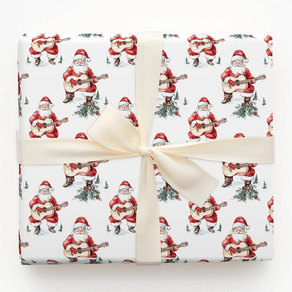 Acoustic Guitar Santa Wrapping Paper, Watercolor Santa Guitar Wrapping Paper, Musician Christmas Wrapping Paper, Holiday Gift