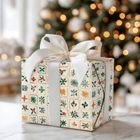 Snowflake and Holly Gift Wrap, Folk Art Christmas Wrapping Paper, Rustic Holiday Wrapping Paper, Traditional Winter Present Gift Wrap Roll