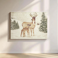 Whimsical Knit Hat Deer Canvas Print, Winter Deer Canvas Wall Art, Rustic Woodland Animal Wall Art, Cabin Christmas Holiday Decor Present