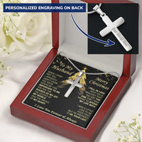 Custom Engraved Faith Pendant, Personalized Cross Necklace for Husband, Polished Stainless Steel Cross Necklace, Christmas Anniversary Present