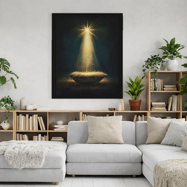 Star of Bethlehem Manger Canvas Print, Nativity Scene Canvas Wall Art, Religious Christmas Wall Decor, Holy Night Christian C