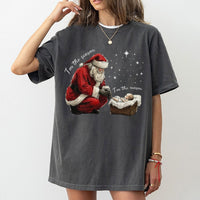 Religious Christmas T-Shirt, Santa Kneeling Before Baby Jesus Shirt, Christian Faith Holy Nativity Graphic Tee, Vintage Holiday Shirt