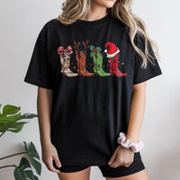 Festive Cowgirl Holiday Graphic Tee, Western Cowboy Boot Christmas T-Shirt, Retro Country Christmas Shirt, Southern Xmas T-Shirt