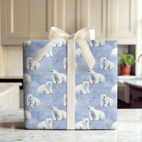 Snowy Night Polar Bear Gift Wrap, Polar Bear Christmas Wrapping Paper, Winter Wildlife Wrapping Paper, Holiday Present Wrapping Paper Roll