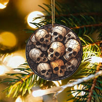 Stained Glass Skulls Tree Ornament, Gothic Skull Christmas Ornament, Dark Academia Ceramic Ornament, Skeleton Spooky Holiday Decor Present