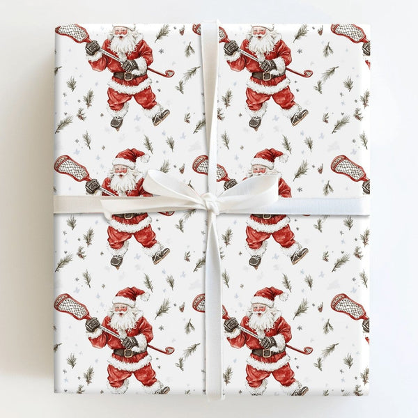 Ice Skating Santa Claus Gift Wrap, Lacrosse Santa Wrapping Paper, Sports Christmas Wrapping Paper, Athlete Coach Holiday Wrap