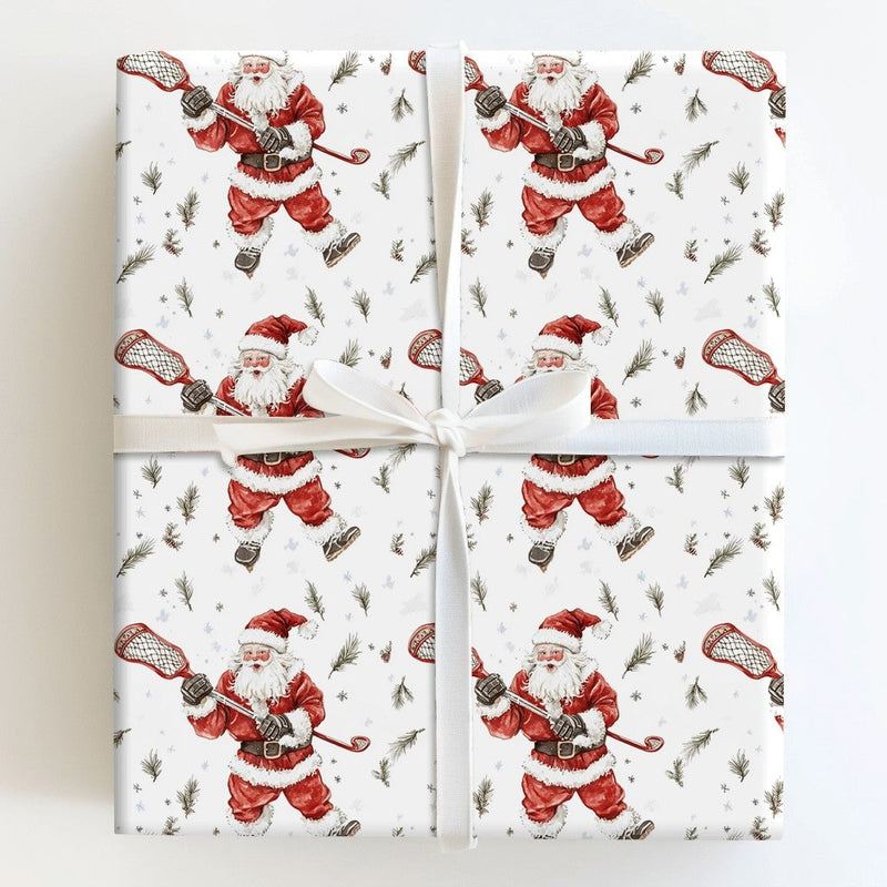 Ice Skating Santa Claus Gift Wrap, Lacrosse Santa Wrapping Paper, Sports Christmas Wrapping Paper, Athlete Coach Holiday Wrapping Paper