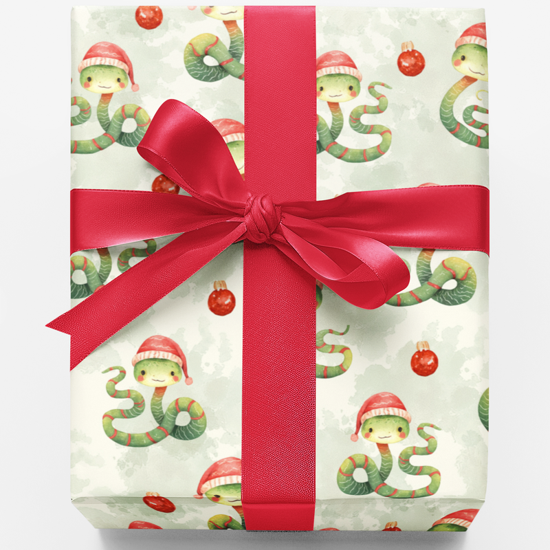 Santa Hat Reptile Gift Wrap, Christmas Snake Wrapping Paper, Adorable Snake Holiday Wrapping Paper, Humorous Animal Present Wrap, Xmas Present Paper