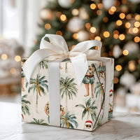 Hawaiian Vacation Santa Gift Wrap, Tropical Santa Wrapping Paper, Beach Palm Tree Holiday Present Paper, Humorous Christmas Wrapping Paper