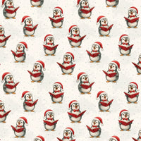 Whimsical Winter Animal Gift Wrap, Snowy Caroling Penguin Wrapping Paper, Adorable Christmas Present Paper, Holiday Penguin Wrapping Paper