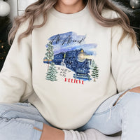 Believe Locomotive Sweatshirt, Christmas Train Sweatshirt, Holiday Movie Graphic Sweatshirt, Comfy Winter Pullover, Christmas Present for Family