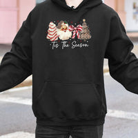 Leopard Print Santa Hat Tree Hooded Sweatshirt, Tis the Season Christmas Hoodie, Preppy Cheetah Xmas Pullover, Festive Winter Holiday Jumper