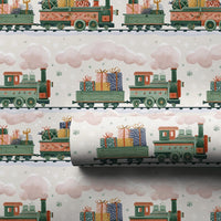 Steam Engine Holiday Gift Wrap, Vintage Christmas Train Wrapping Paper, Nostalgic Toy Train Wrapping Paper, Festive Kids Gift Wrap Roll