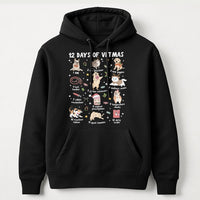 Humorous Vet Tech Christmas Hoodie, 12 Days of Vetmas Hoodie, Veterinary Staff Graphic Sweatshirt, Animal Clinic Holiday Hooded Pullover