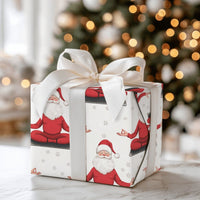 Grey Mat Yoga Christmas Wrapping Paper, Zen Meditating Santa Wrapping Paper, Snowflake Yogi Santa Wrapping Paper, Holiday Gift Wrap Roll