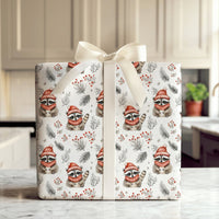 Red Scarf Hat Animal Gift Wrap, Winter Raccoon Wrapping Paper, Watercolor Christmas Wrapping Paper, Woodland Holiday Gift Wrap, Adorable Paper