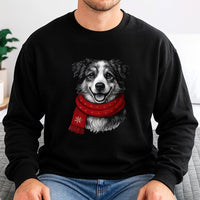 Adorable Dog in Red Scarf Sweatshirt, Border Collie Christmas Sweatshirt, Retro Collie Holiday Crewneck Sweatshirt, Pet Lover Xmas Sweater Present