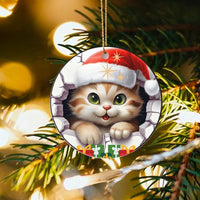 Santa Hat Kitty Wall Tree Ornament, Adorable Cat Christmas Ornament, Ceramic Pet Holiday Ornament, Festive Kitten Decor, Cat Lover Present