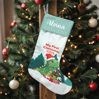 Baby First Christmas Stocking, Personalized Dinosaur Christmas Stocking, Custom Dino Holiday Stocking, Adorable Baby Keepsake Xmas Stocking Present