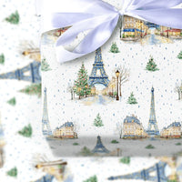 Snowy Eiffel Tower Gift Wrap, Paris Christmas Wrapping Paper, Watercolor France Holiday Wrapping Paper, Winter City Gift Wrap, Travel Paper