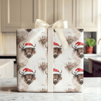 Santa Hat Buffalo Gift Wrap, Bison Christmas Wrapping Paper, Watercolor Animal Holiday Wrapping Paper, Winter Wildlife Gift Wrapping Paper