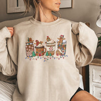 Festive Hot Cocoa Crewneck, Christmas Gingerbread Coffee Sweatshirt, Adorable Winter Holiday Pullover, Comfy Gingerbread Cafe Graphic Sweatshirt