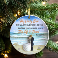 Beach Wedding Ceramic Ornament, Pebble Art Couple Ornament, Love Couple Christmas Ornament, Coastal Anniversary Keepsake, Newlywed Present