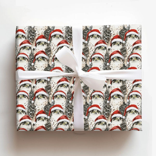 Santa Hat Bird of Prey Gift Wrapping Paper, Christmas Hawk Falcon Wrapping Paper, Festive Holiday Gift Wrap, Bird Lover Xmas 