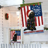 Double-Sided Holiday Yard Flag, Black Cat Christmas Garden Flag Bombay Cat Santa Hat American Flag, Cat Lover Xmas Decor Present