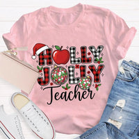 Apple Santa Hat Graphic Tee, Personalized Teacher Christmas Shirt, Custom Name Holiday T-Shirt, Adorable Educator Xmas Tee, Teacher Holiday Present
