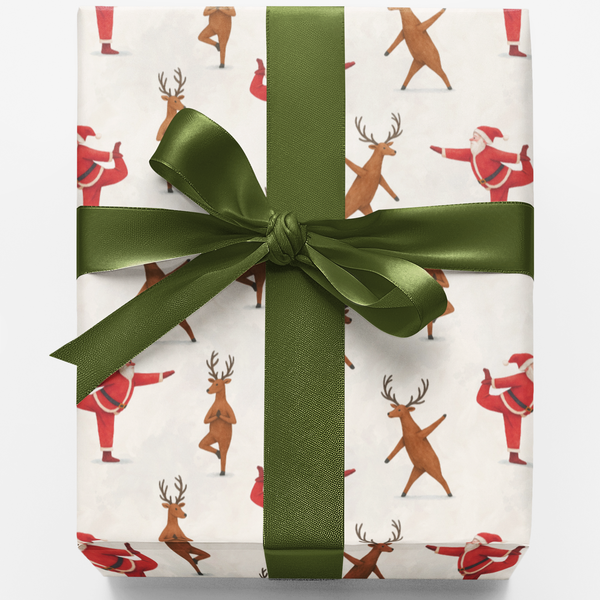 Humorous Reindeer Gift Wrap, Yoga Santa Wrapping Paper, Christmas Holiday Wrapping Paper, Festive Fitness Gift Wrap Roll, Xma