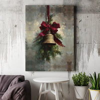 Vintage Holiday Oil Painting Print, Christmas Bell Canvas Wall Art, Rustic Festive Wall Decor, Instant Download Digital Christmas Art