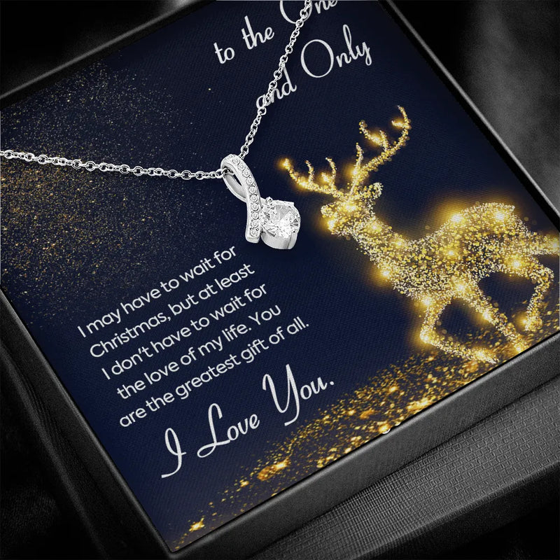 14k White Gold CZ Ribbon Necklace, Christmas Ribbon Pendant Necklace for Girlfriend, Romantic Holiday Jewelry, Xmas Present for Girlfriend Her