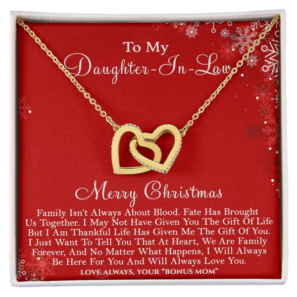 CZ Heart Pendant, Daughter-in-Law Interlocking Hearts Necklace, Surgical Steel Necklace, Bonus Daughter Christmas Birthday Je