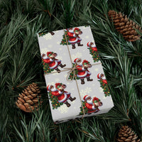 African American Santa Gift Wrap, Black Santa Wrapping Paper, Christmas Tree Snowflakes Wrapping Paper, Festive Holiday Gift Wrapping Paper