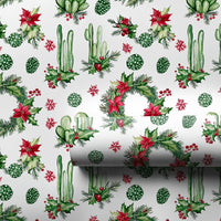 Southwestern Poinsettia Wrapping Paper, Christmas Cactus Wrapping Paper, Desert Floral Holiday Wrapping Paper, Botanical Winter Gift Wrap