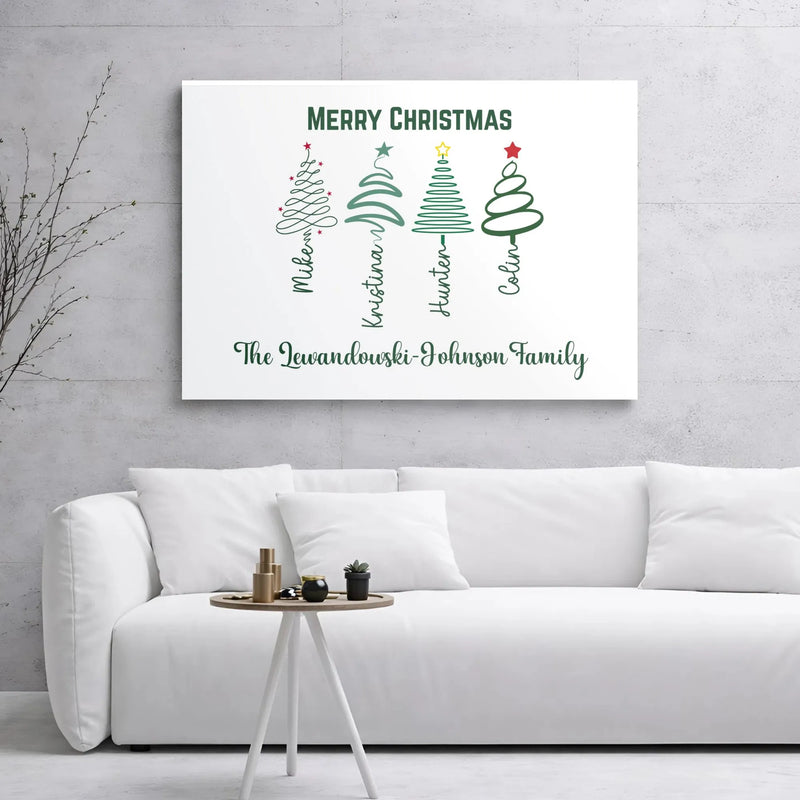 Custom Holiday Canvas Wall Art, Personalized Family Christmas Tree Canvas Print, Christmas Tree Canvas Decor, Holiday Family Present