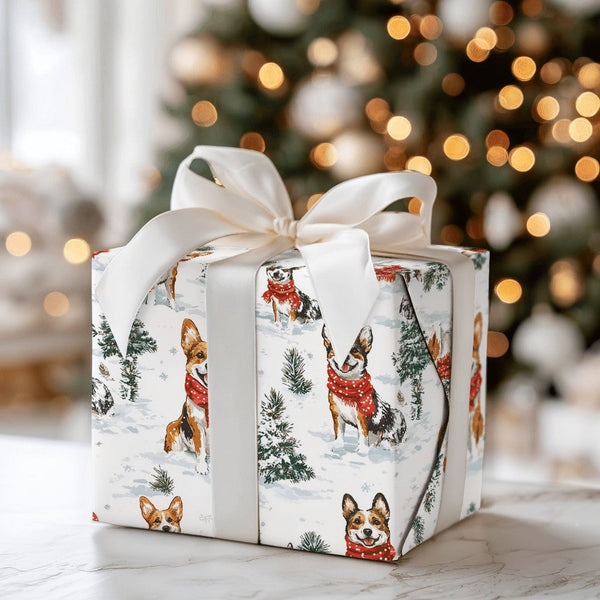 Adorable Christmas Dog Wrapping Paper, Watercolor Corgi Wrapping Paper, Festive Winter Corgi Gift Wrap, Holiday Pet Gift Wrap