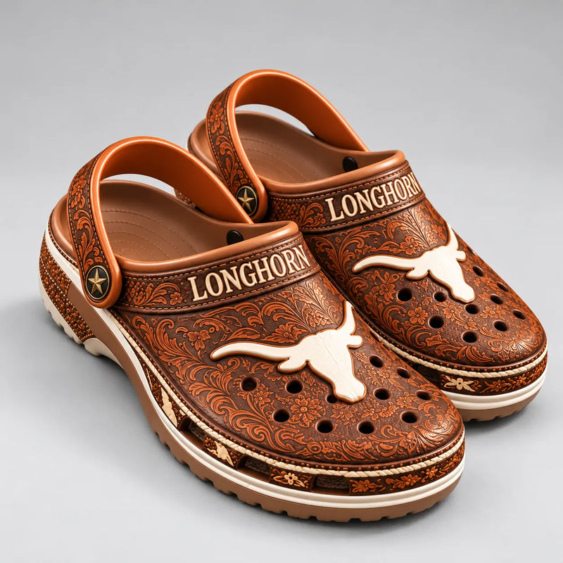 Longhorn Tooled - Western Engraved Clog in Saddle Brown