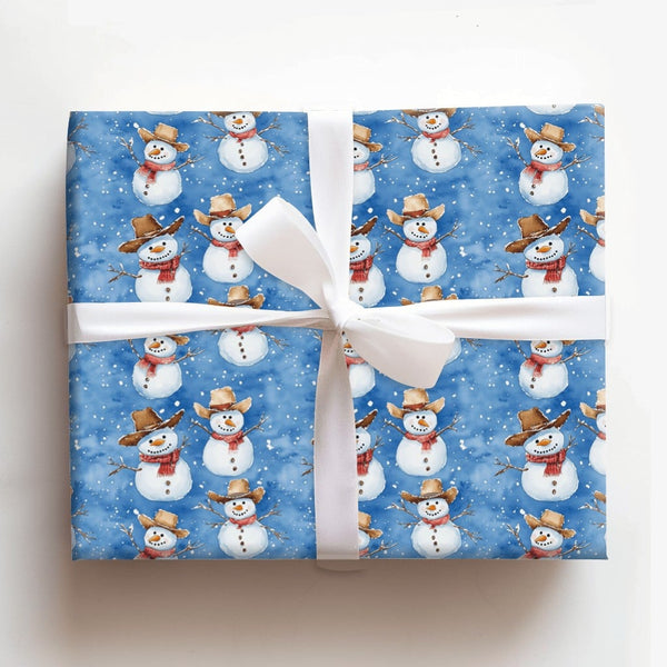 Western Holiday Gift Wrap, Cowboy Snowman Christmas Wrapping Paper, Rustic Winter Snowman Wrapping Paper, Country Festive Pre