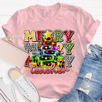 Colored Pencil Tree Holiday Graphic Tee, Christmas Teacher T-Shirt, Festive Teacher Shirt, Winter Break Elementary Educator Apparel