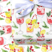 Festive Holiday Drink Gift Wrap, Christmas Cocktail Wrapping Paper, Watercolor Winter Cocktail Wrapping Paper, Xmas Party Gift Wrap Roll