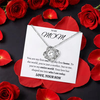 14k White Gold Rotating Rose Gift Box Jewelry, Love Knot Necklace for Mom, CZ Crystal Pendant Necklace, Birthday Christmas Present from Son