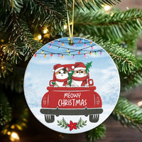 Two Cats in Red Truck Christmas Ornament, Meowy Christmas Ceramic Ornament, Adorable Pet Holiday Tree Ornament, Present for Cat Lovers