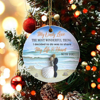 Beach Wedding Ceramic Ornament, Pebble Art Couple Ornament, Love Couple Christmas Ornament, Coastal Anniversary Keepsake, Newlywed Present