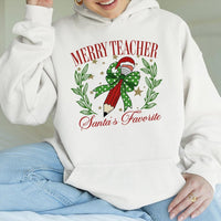 Christmas Teacher Hooded Sweatshirt, Merry Teacher Santa's Favorite Pencil Hoodie, Adorable Holiday School Hoodie, Teacher Xmas Hoodie