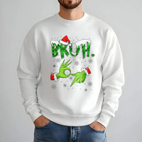 Humorous Green Monster Hands Holiday Sweater, Bruh Christmas Sweatshirt, Meme Graphic Xmas Crewneck, Retro Winter Pullover, Teen Present
