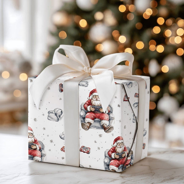 Video Game Controller Gift Wrap, Gamer Santa Wrapping Paper, Comfy Armchair Santa Christmas Wrapping Paper, Gamer Holiday Gif